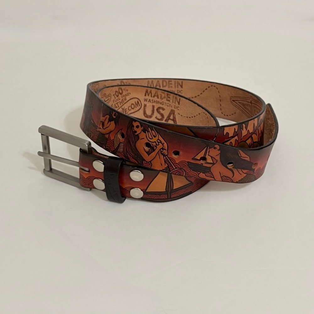 Unisex JON WYE Leather Paisley Belt Western Retro Made in USA Men Women 46.5"